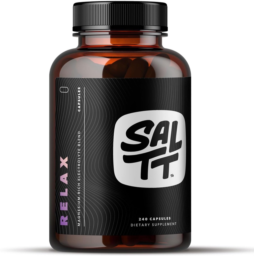 SALTT להירגע - Magnesium קפסולות תוסף - 203 מ"ג Ionic Magnesium Chloride w/Sodium, Potassium, Electrolytes - טבעוני, Sugar &ten חינם - 240 הרוזן - על ידי Keto Chow