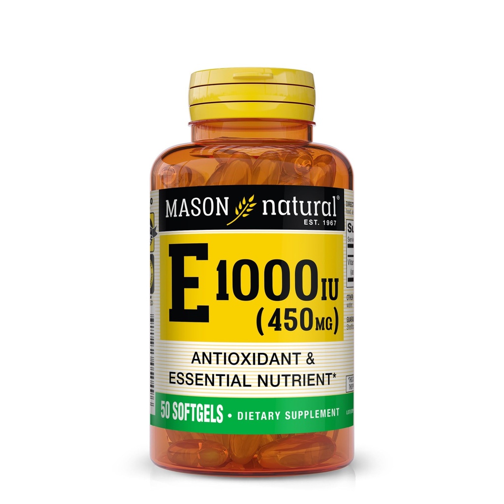 MASON NATURAL ויטמין E 450 מ"ג (1,000 IU) - Antioxidant and Essentialent, מערכת החיסון בריאה, עור ועיניים, תוסף גוף שלם, 50 Softgels