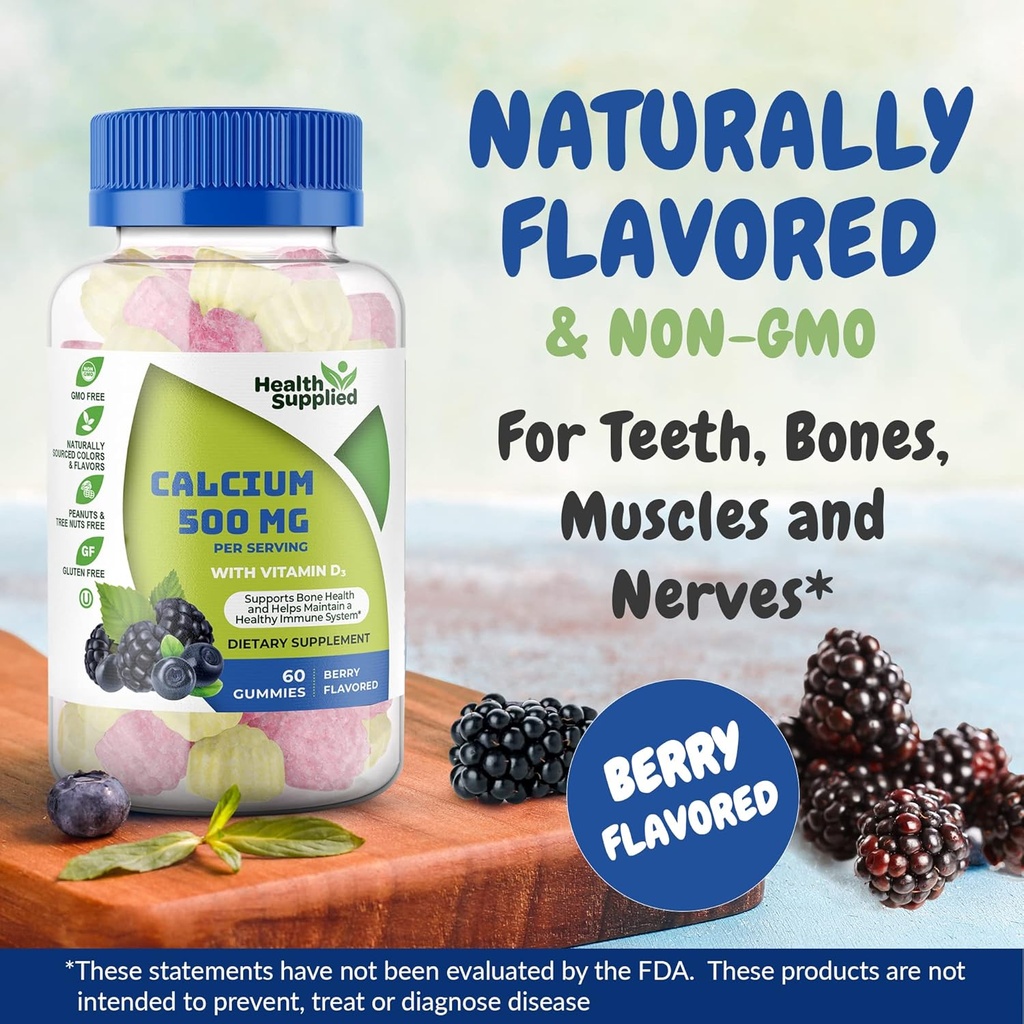 Calcium 500 מ"ג עם ויטמין D3 1000 IU Gummies | Daily Dietary Supplement