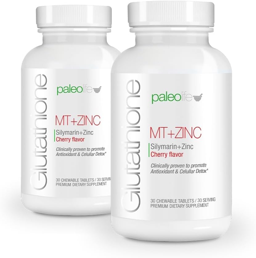 PaleoLife Premium Glutathione + Milk Thistle + Zinc - 60 טבליות Chewable, Cherry Flavor (2-Pack)