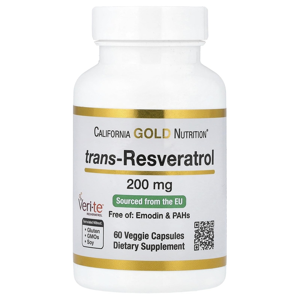 Resveratrol, 98% Pure Trans-Resveratrol, חינם של Emodin & PAHs, איטלקי Sourced, 200 מ"ג, 60 קפסולות Veggie