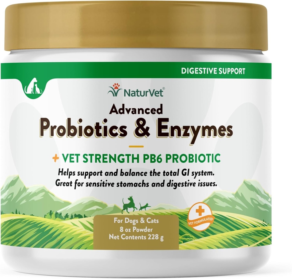 NaturVet - Advanced Probiotics & Enzymes - Plus Vet Power PB6 Probiotic | Supports and Balances Animals with Sensitive Stomachs & Digestive Issues