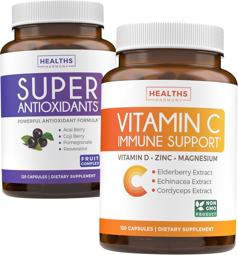 Antioxidants & Immune Support (2-Month Supply) Immune Vitality Band - Super Antioxidants - Powerful Super Food Daily Band (120 Caps) & Immune Support with Elderberry ויטמין C ו- Zinc