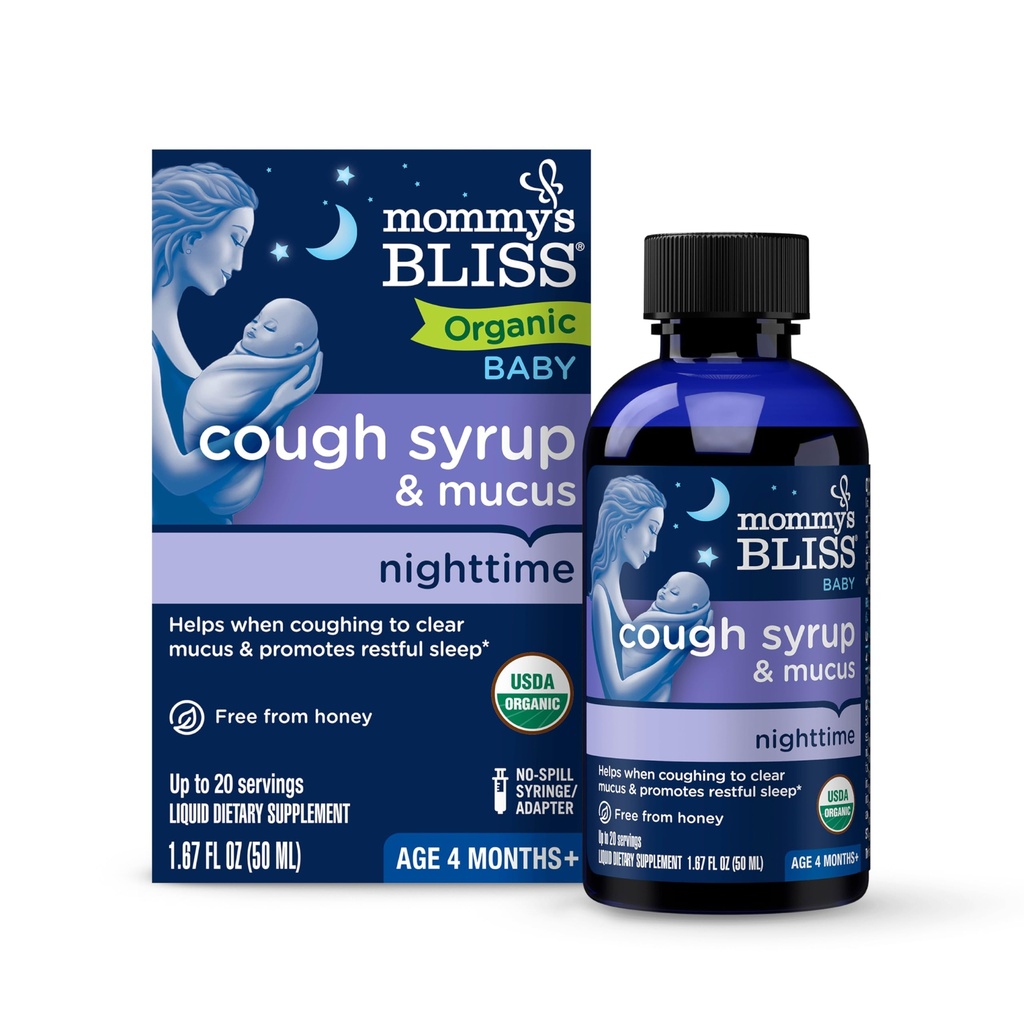 התינוק האורגני של אמא Cough Syrup & Mucus Night Time, מכיל Agave אורגני ו Ivy Leaf, עשוי לתינוקות 4 חודשים +, 1.67 Fluid Ouncess