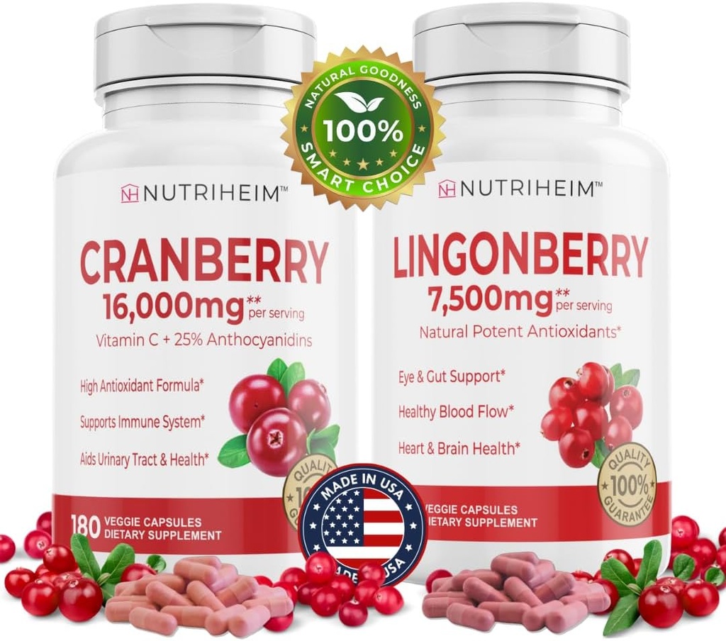 All in One PAC Bundle - Cranberry & Lingonberry קפסולות - ויטמין C ו-25% Proanthocyanidins for Urinary Tract, Gut Health, Antioxidant Support - Non-GMO, Gluten-Free, טבעוני תוספת תוספת תוספת חינם, טבעונית תוספת תוספת.