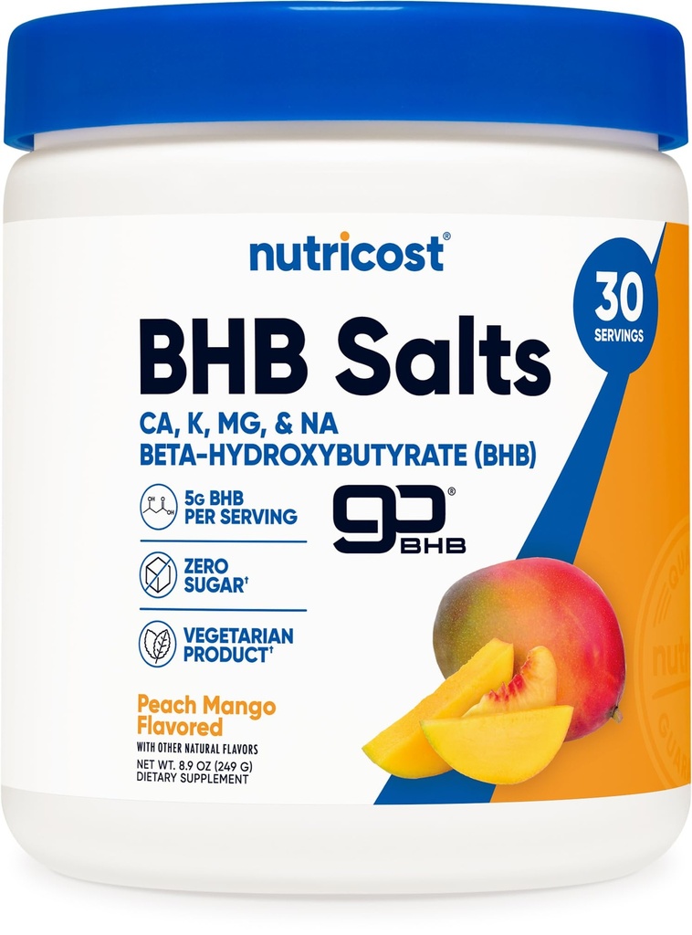 מזונות מזינים BHB מלחים שותים Mix (30 משרתים, Peach מנגו פלמורד) (5G BHB Per משרת) - 0G Total Sugars, Vegetarian Product