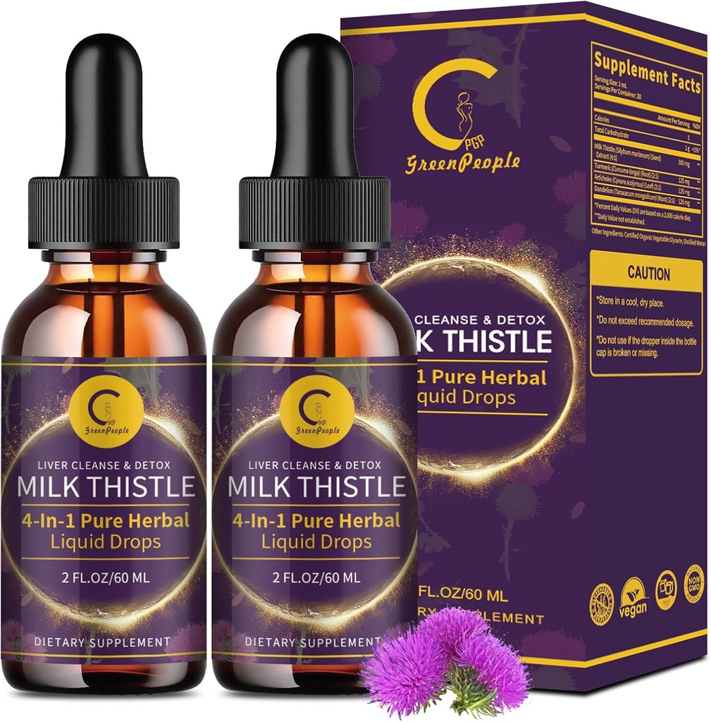 (2 Pack) חלב טיפות נוזליות עבור Liverse Detox & תיקון, תוספת חלב עם Dandelion Root, Artichoke & Turmeric לתמיכה Liver בריאות, טבעוני, non-GMO, 4 FL OZ