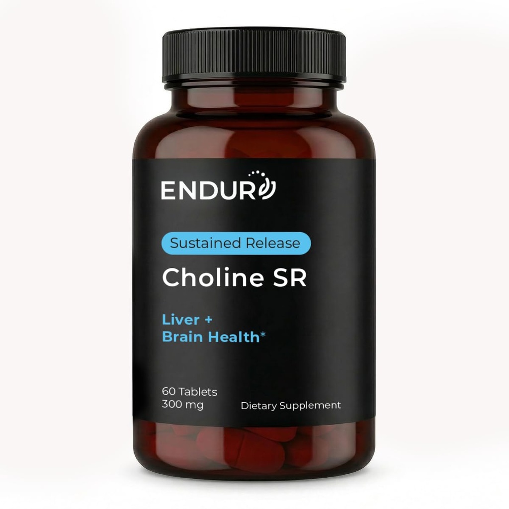 Endur Choline L(+) Bitartrate, Sustained לשחרר Brain & Liver תמיכה תוסף, Prenatal Safe, טבעוני, non-GMO, Gluten Free, 300 מ"ג (60 טבליות)