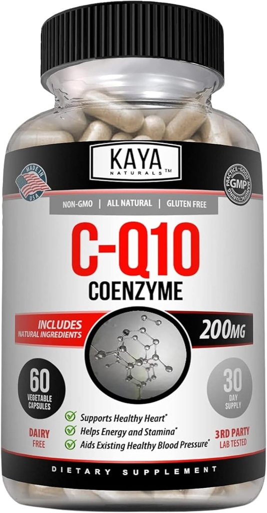 Kaya Naturals - CoQ10 Power Antioxidant תוסף עבור Vascular, Heart Health, רמות לחץ דם בריא ותפקוד Immune - שחזור Daily Cell and Energy הפקה - 60 קפסולות Veggie