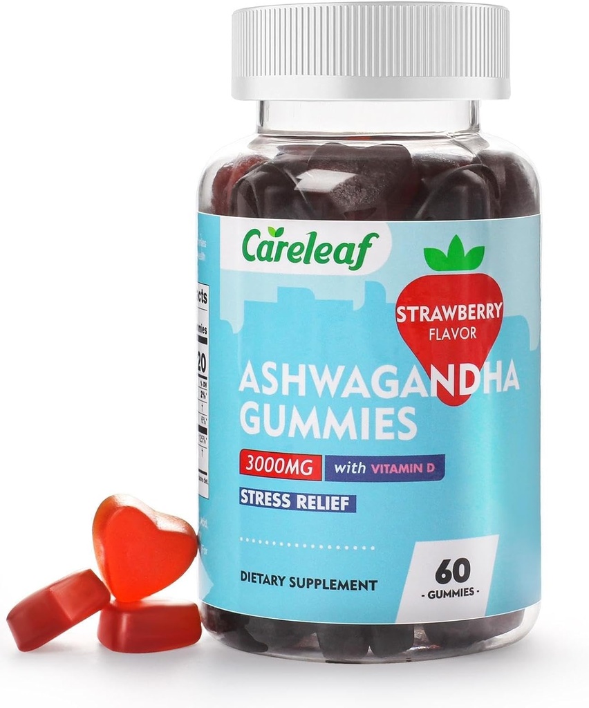 טבעוני Ashwagandha Gummies-3000mg High Potency Ashwagandha Root Extracted עם ויטמין D2 | Strawberry Flavor