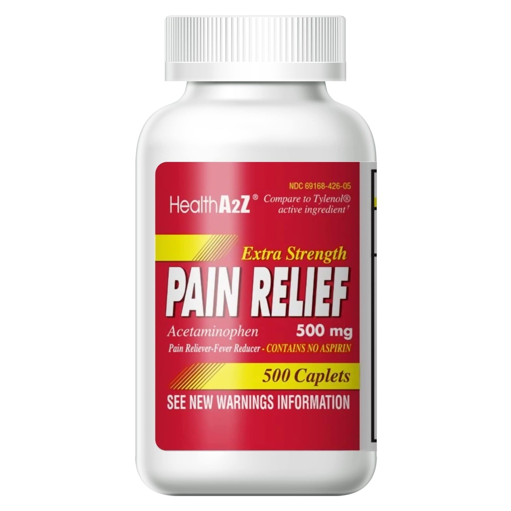 HealthA2Z® תוספת כאב כאב הקלה | Acetaminophen 500 מ"ג | מכיל No Aspirin | Fever reductionr
