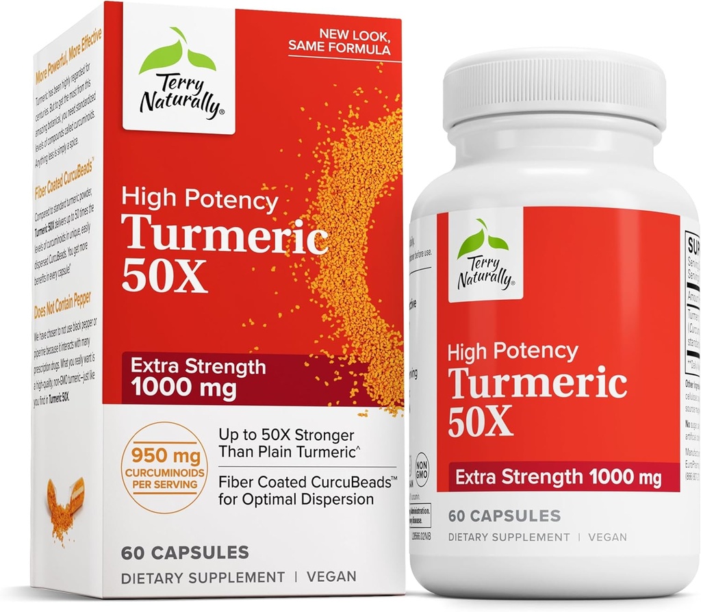 טרי Turmeric 50X - תוספת תזונתית לתמיכה בבריאות המוח והלב - תוספת כוח Turmeric כדי לסייע בריאות החיסון - תוסף non-GMO - 60 קפסולות