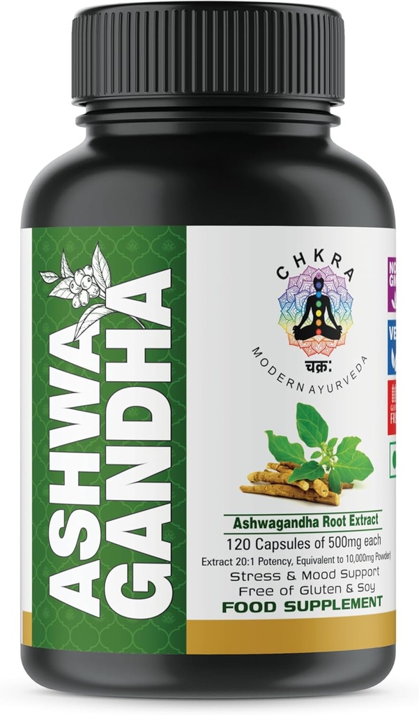 XTRAKT Ashwagandha תוספי Equivalent 10,000 מ"ג - 120 Ashwagandha טבעוני קפסולות - אבקת אשוגנדה אורגנית ו- Root Extracts - תוספת מתח, Mood Enhancer - 4 חודשים אספקה