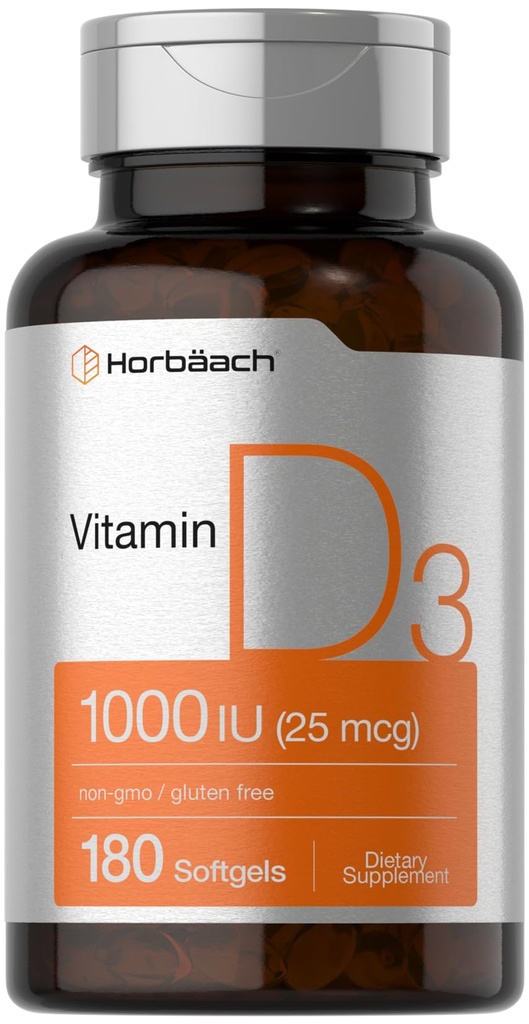 ויטמין D3 1000IU (25mcg) Softgels | 180 Count | High Potency Formula | Non-GMO & Gluten Free Supplement