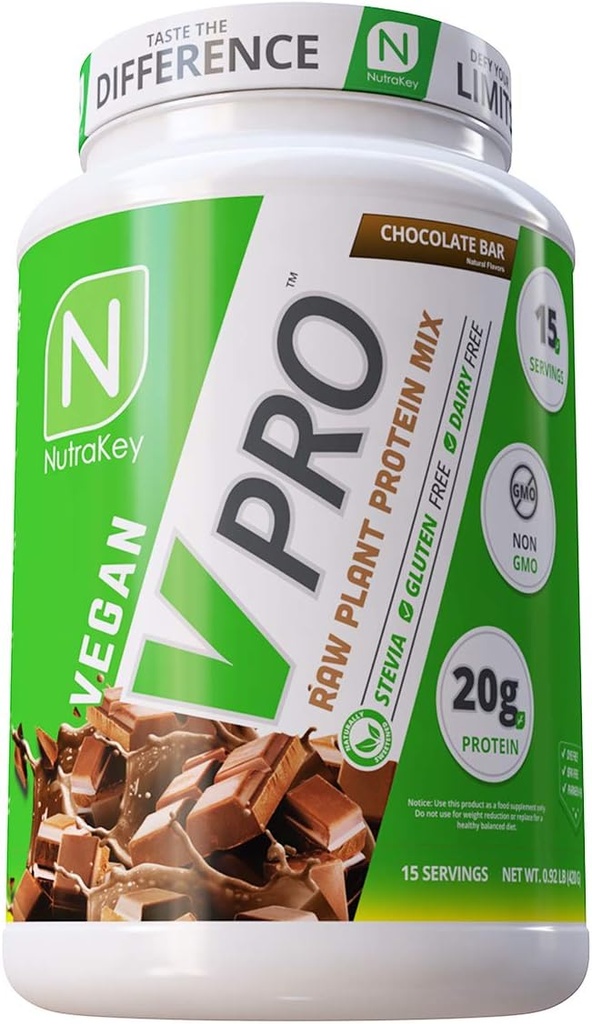 NutraKey V-Pro, אבקת חלבון צמחי רול, אורגני, טבעוני, נמוך פחמימות, גלוטן חינם עם 20 גרם של חלבון (Chocolate) 2Poundate) 2Poundate