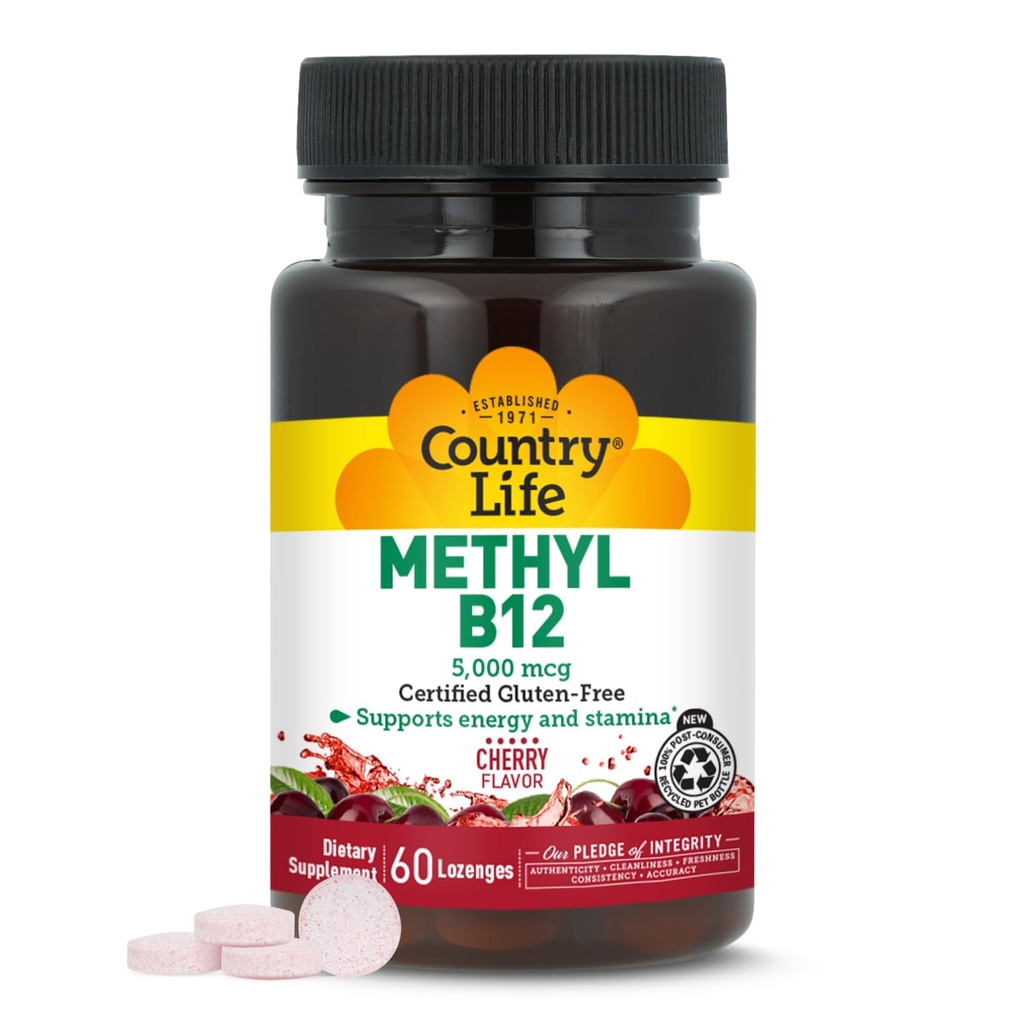 המדינה חיים Methyl B12, תומך אנרגיה & Stamina, 5000mcg, 60 Lozenges, מוסמך Gluten חינם, מוסמך טבעוני, מוסמך לא-GMO מאומתים