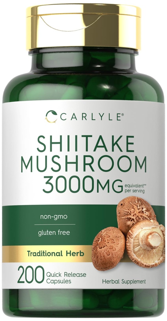 Karlyle Shiitake Mushroom לחלץ: 3000 מ"ג | 200 קפסולות | Non-GMO, Gluten Freeten Free