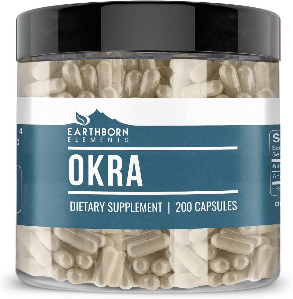 יסודות Earthborn Okra לחלץ 200 קפסולות, Pure & Undiluted, ללא תוספת
