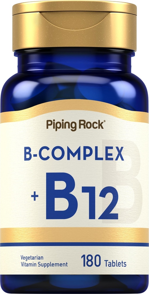 Piping Rock ויטמין B Complex | 180 טבליות | עם B12 | Vegetarian, non-GMO, Soy Free Supplement
