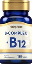 Piping Rock ויטמין B Complex | 180 טבליות | עם B12 | Vegetarian, non-GMO, Soy Free Supplement