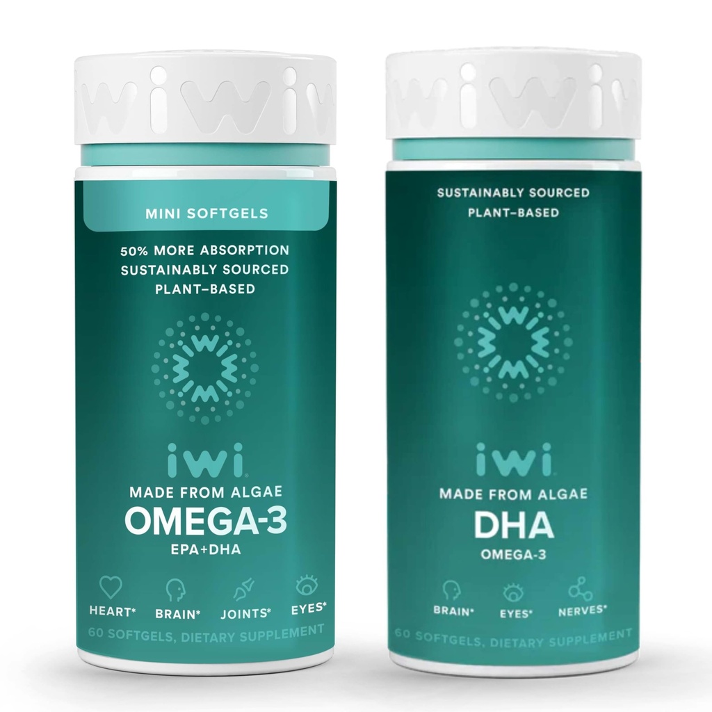 Iwi אומגה 3 Minis & DHA אומגה 3 Bundle, 30 משרתות, Algae אומגה 3, קריל & Fish שמן אלטרנטיבי, No Fishy aftertasteaste