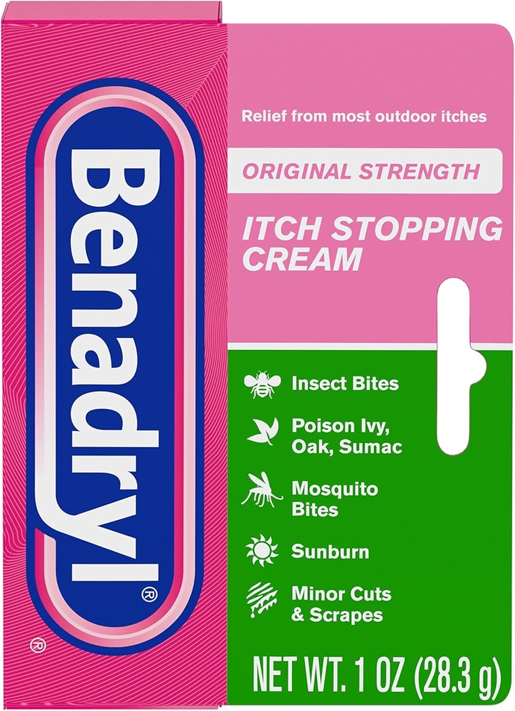 Benadryl Original Power Itch Stopping Anti-Itch Cream, Diphenhydramine HCl Topical Analgesic & Zinc Acetate Skin Protectant, הקלה מרוב כאבי חוץ, 1 oz (Pack של 6)