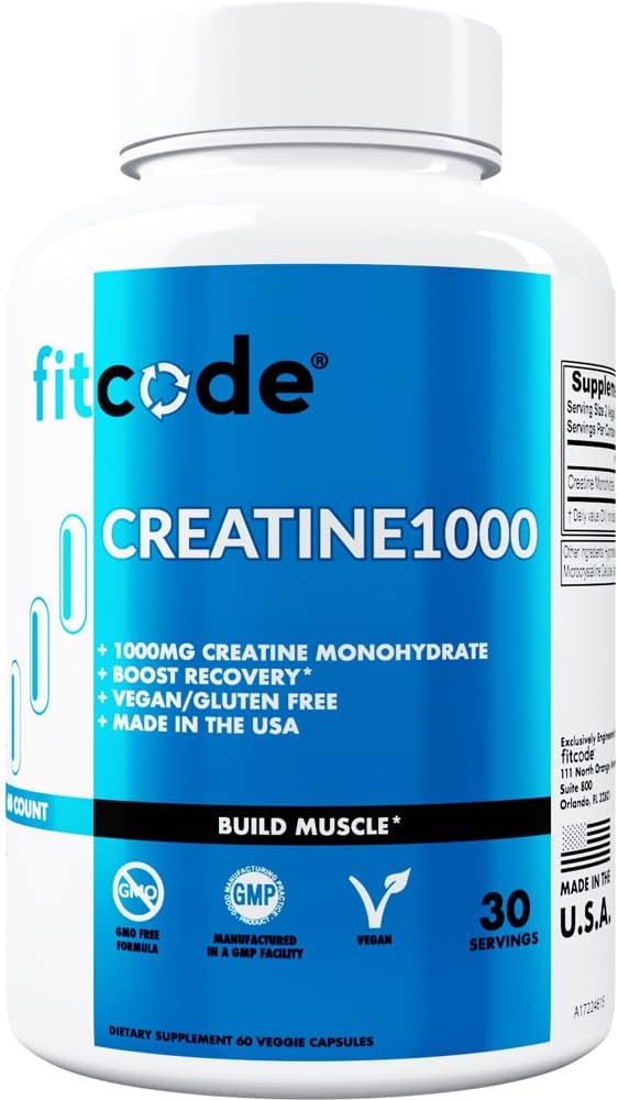 מתאים Creatine1000, 1 גרמה של Pure Creatine Monohydrate בכל משרת, Veggie קפסולות (30 משרתים)