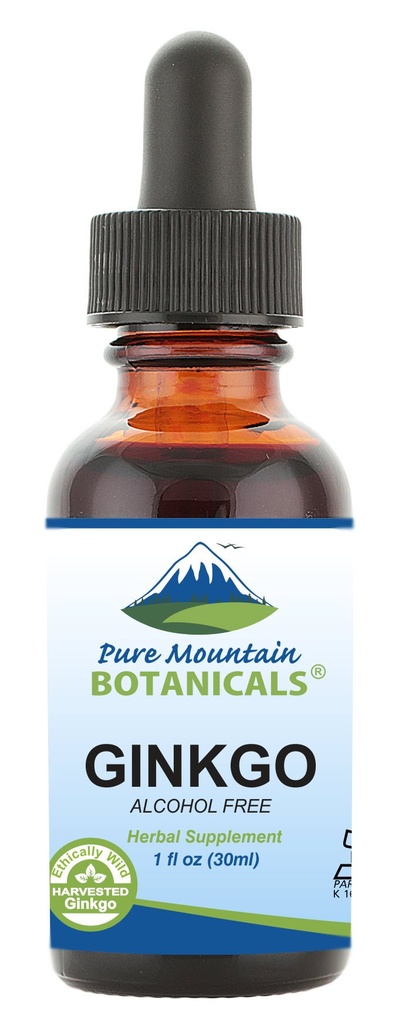 Pure Mountain הבוטנים Gingko Biloba נוזל לחלץ טיפות - אלכוהול חינם Tincture of Wild Harvest גינקו בילובה Leaf תוסף