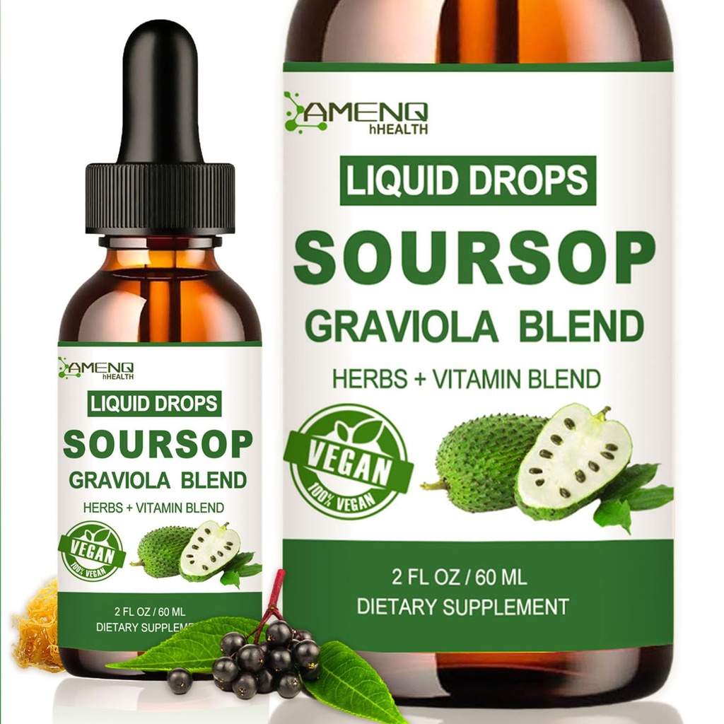 Soursop Graviola נוזל טיפות, אורגני Soursop Leave לחלץ w /Sea Moss, Elderberry ויטמין C ו Zinc, 16-in-1 Soursop bitters עבור תמיכה תאים, אנטי-חמצן ותמיכה Immune 2 Fl / Oz