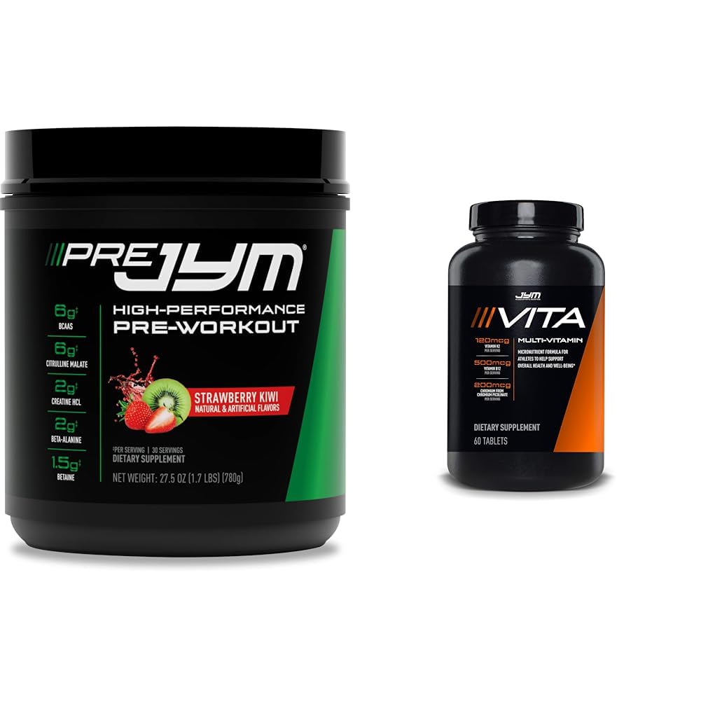 JYM תוסף Science Pre JYM 30 משרתים - Strawberry קיווי & tamin & מינרלים תמיכה, ויטמין A, C, B6, B12, E, K, Boron, Biotin, Potassium 60 טבליות