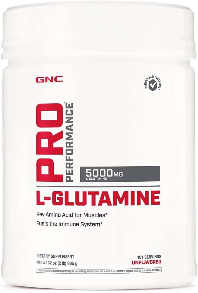 GNC Pro ביצועים L-Glutamine 5000 מ"ג, Amino Acid אבקת, תומך שריר התאוששות ותפקוד, דלקים Immune System, Plays Key Role in חלבונים Synthesis, Unflaved, Gluten Free, 181