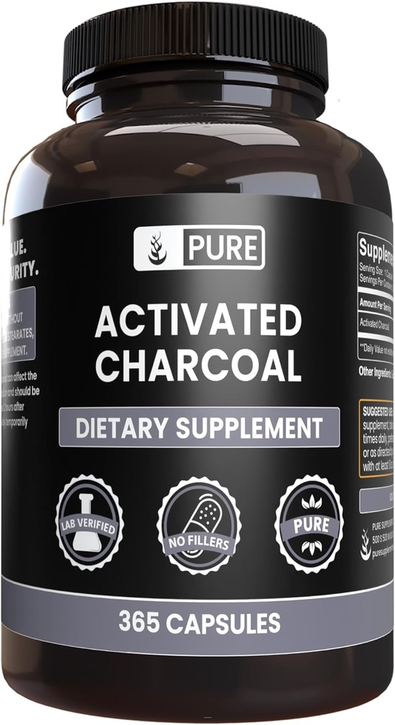 רכיבים מקוריים טהורים המופעלים על ידי Charcoal, No Magnesium or Rice Fillers, Always Pure, Lab מאומת (365 הרוזן)