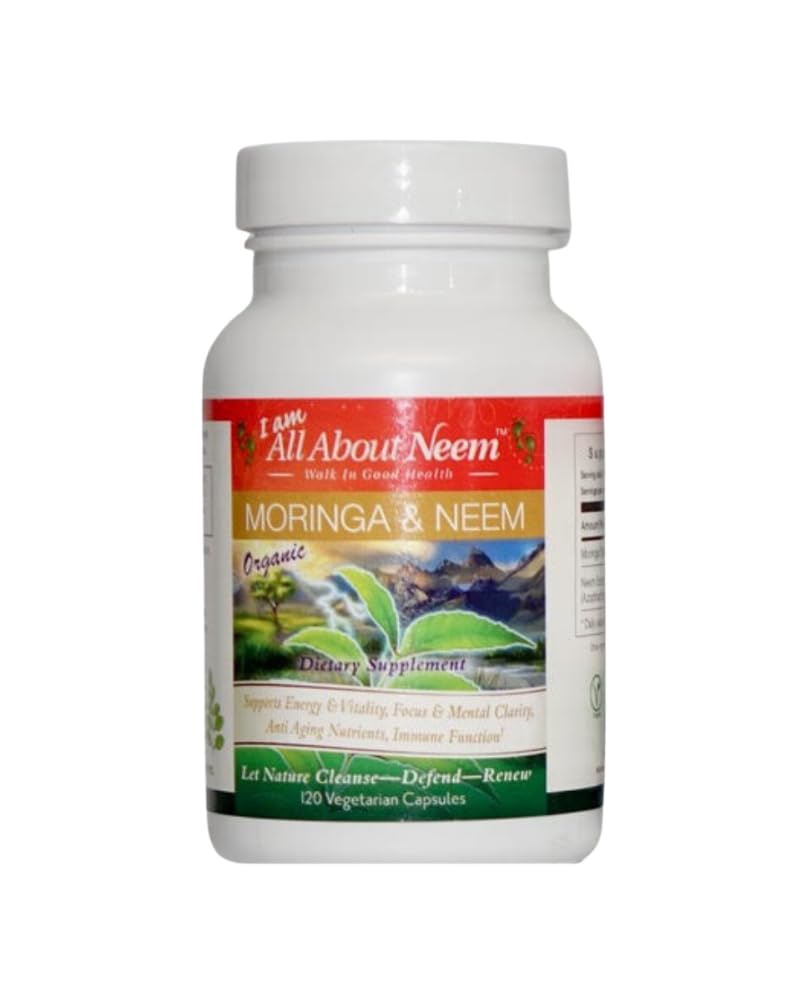 אורגני Moringa 400mg & Neem 500 מ"ג קפסולות - 120 הרוזן - Detox & Superfood Nutrition - טבעוני, Cruelty-Free, non-GMO - Immune, Skin & Energy Support - Made in USA