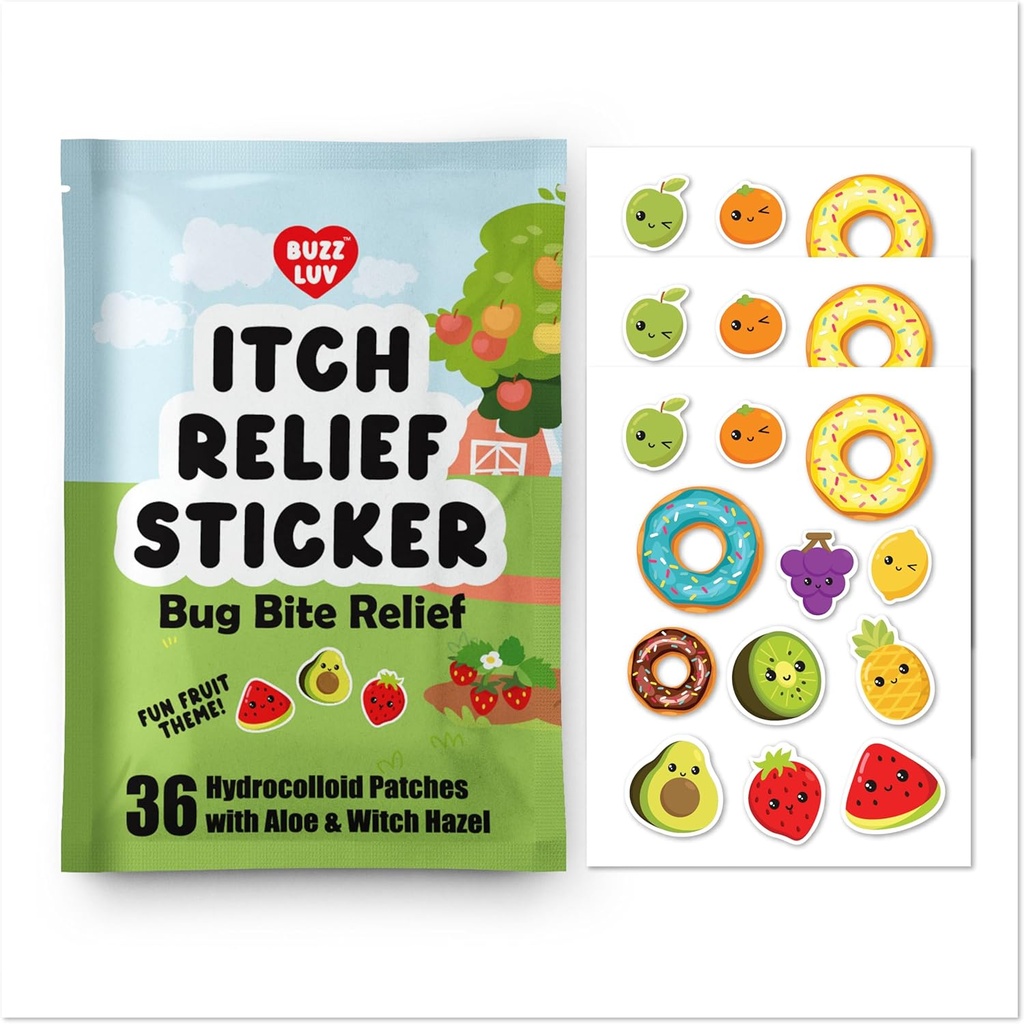 hydrocolloid Itch Relief Patch, עבור Mosquitos, Ticks, Midges, Sandflies באג לנשוך הקלה, Anti-Itch Patch עם Aloe ו Witch Hazel, Insect לנשוך הקלה, Kid-ידידותי, פירות טבעיים ערכת נושא
