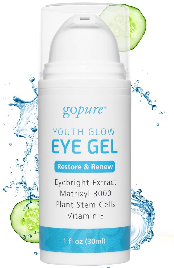עקבו אחרי Pure Youth Glow Eye Gel - Anti-Aging Eye Cream That Soothes and Hydrates, Made with Matrixyl 3000 ו Hyaluronic Acid for Improve the Look of Puffiness, Dark Circles, and Under Eye Bags - 1 floz