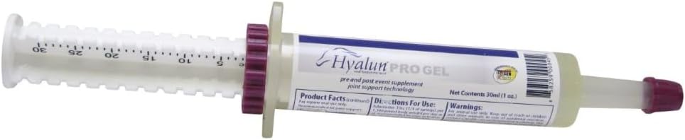 Hyalogic Hyalun PRO Gel - Hyaluronic Acid Horse Joint Supplement - Pre & Post Event Booster - 30cc Equine Syringe Oral - 3 מינהלים מלאים Hyalun 100 מ"ג טהור Hyaluronic Acid (HA)