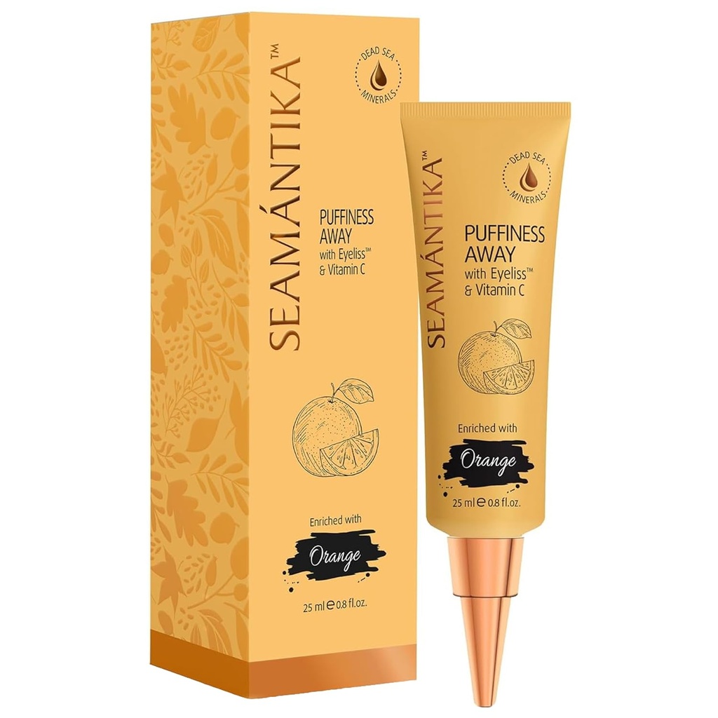 SeamanTIKA PUFFINESS AWAY Eye Cream 0.8 fl.oz - Instant Eye Bag Remover Puffune with Eyeliss; ויטמין C, תחת תוצאות מיידיות, הפחתה זמנית של Wrinkles & Dark Circles