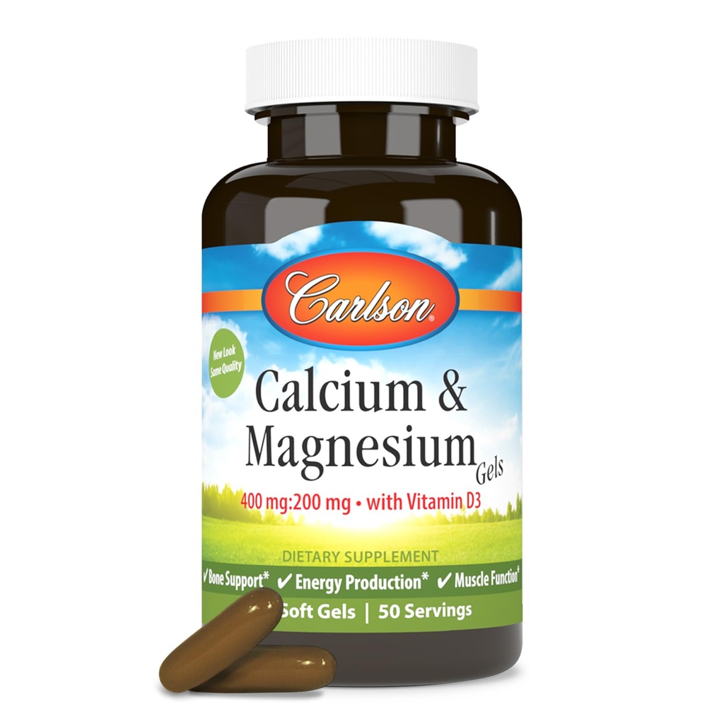 קרלסון - Cal-Mag Gels, 2:1 Calcium כדי Magnesium Ratio, תמיכה העצם, ייצור אנרגיה, 100 ג'ל Softs