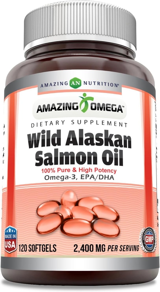 אומגה Wild אלסקה Salmon Oil (Omega-3, EPA / DHA) תוסף | 2400 Mg Per Serve | 120 Softgels