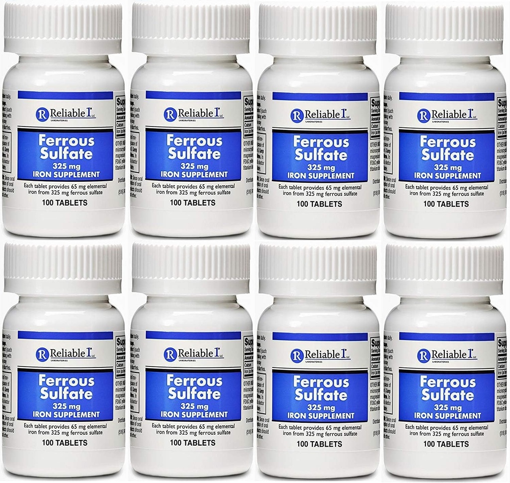 Ferrous Sulfate Iron 325 מ"ג Generic עבור Feosol 100 טבליות PACK של 8