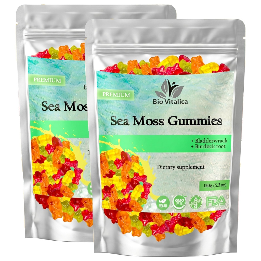 BIO VITALICA Sea Moss Gummies - עם Bladderwrack & Burdock Root - Wildcreate Gel + אבקת - טבעוני, Keto, non-GMO, Gluten-Free-Richmies - 50 Count (2 Pack)