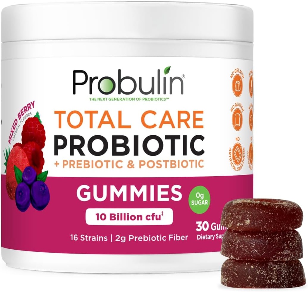 Total Care Probiotic + Prebiotic + Postbiotic Gummies - מעורב ברי 30ct