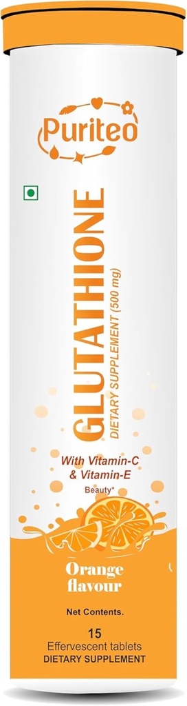גלוטין 15 טבליות Effervescent עם ויטמין C & E, עבור Clear Skin & הידרציה, לא תוספת סוכר, כתום פלאמור - (15 טבליות, Pack of 1)