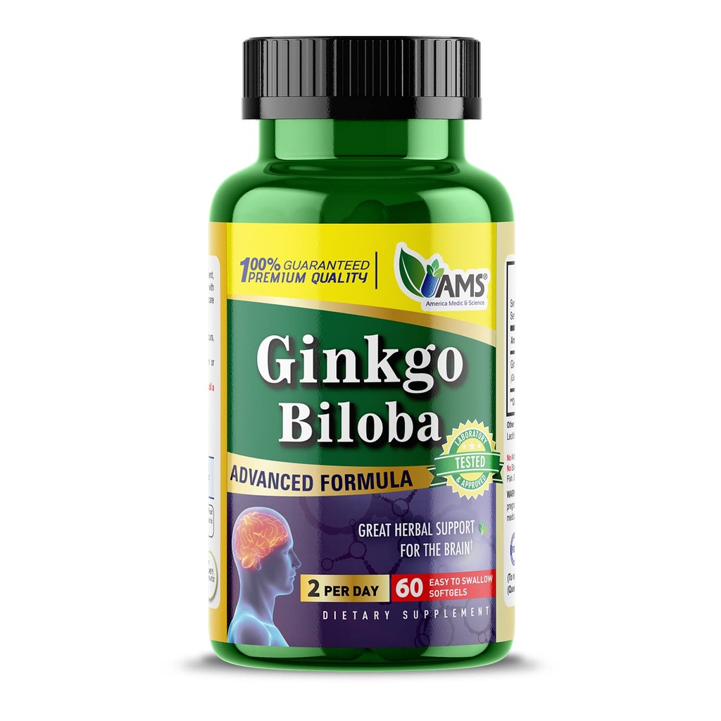 אמריקה Medic & Science גינקו בילובה 60 מ"ג (60 Softgels) | Brain Booster תוסף לגברים ונשים | Mind Enhancer with Herbal Leaf Extractr