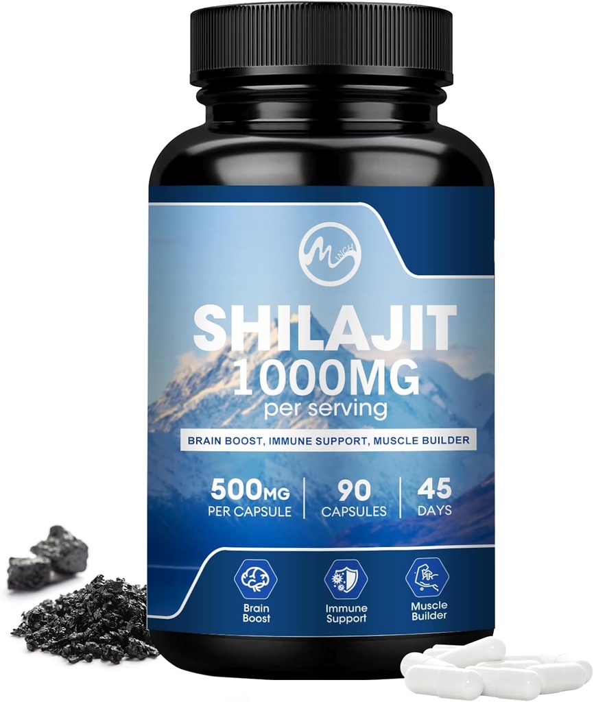 תוספי Shilajit, Shilajit קפסולות עם Fulvic Acid עבור גברים ונשים, Shilajit עם 85+ Trace מינרלים לאנרגיה, ביצועים ובריאות החיסון | Non-GMO - 90 קפסולות