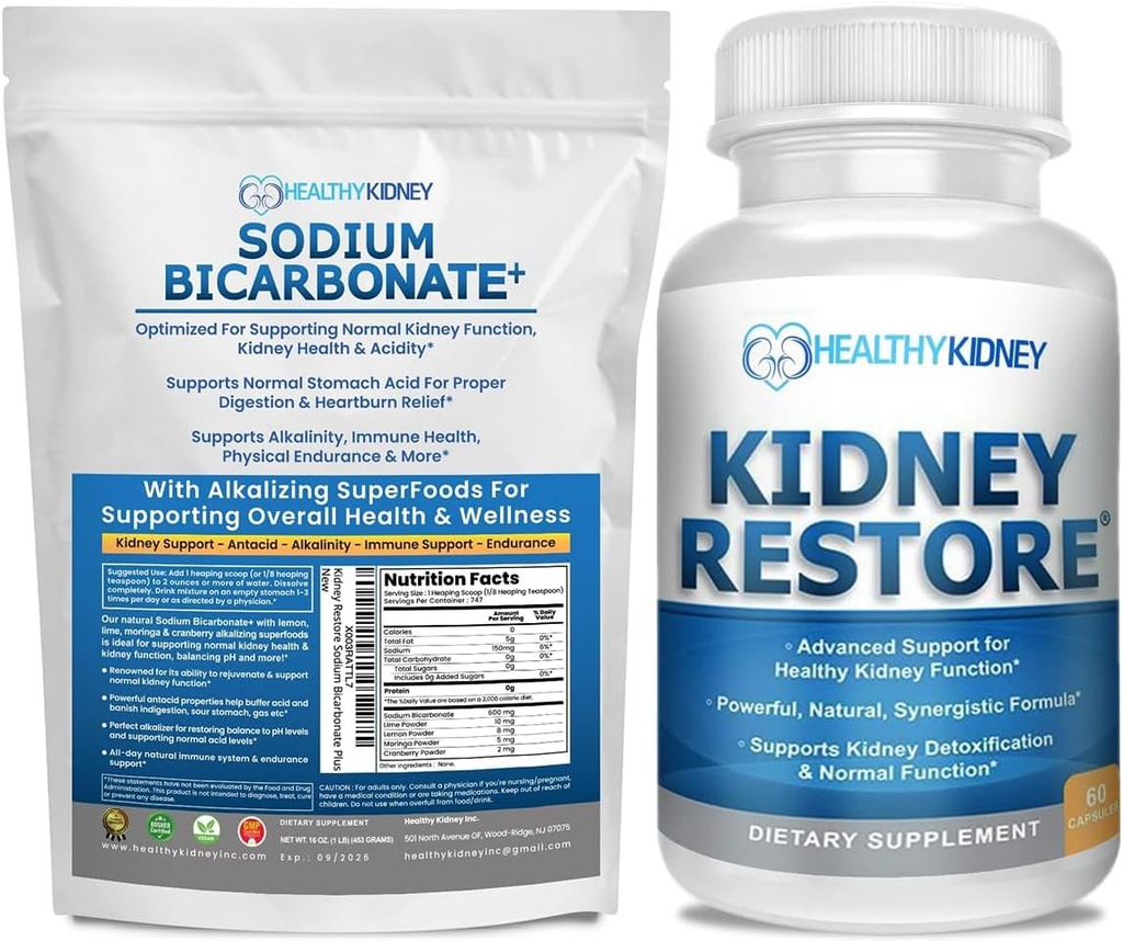 Kidney Recovery Organic Sodium Bicarbonate Alkaline תוסף 1LB ניקוי 60 Caps Bundle - תומך Kidney Health, Neutrales Stomach Acid, Alkaline Superfoods, Immune Support, Antacid & ויטמין f fs fs f.