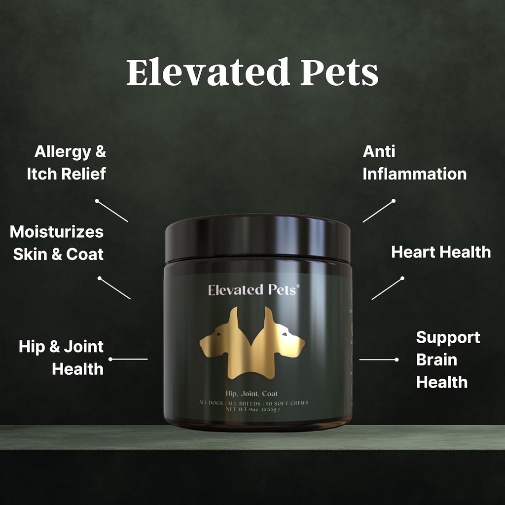 Ultra-Healthy Omega 3 Fish Oil Treats w/MSM, Glucosamine, Chondroitin, EPA/DHA for Dogs: Elevated Pets Fish Oil, Turmeric & Joint Supplement + Allergy Chews - Ultimate Dog Vitamin Supplement