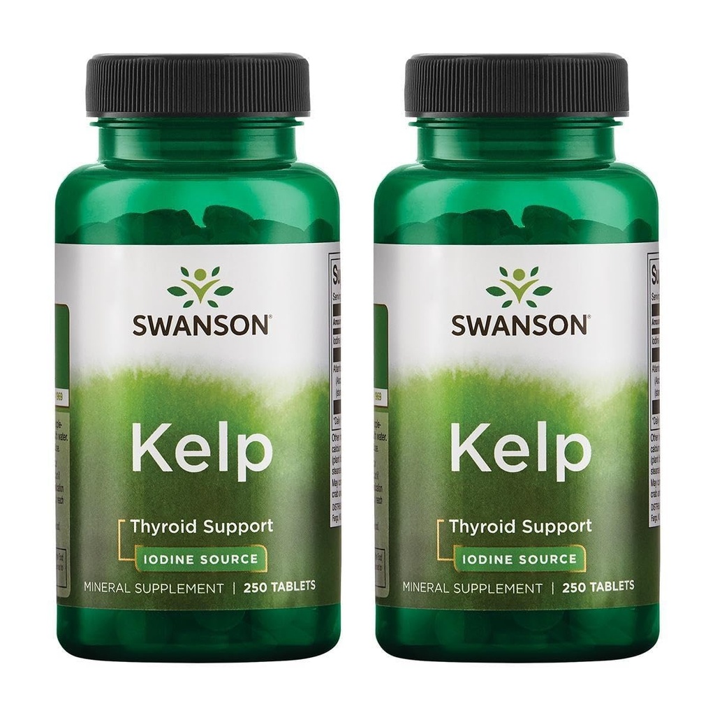 Swanson Kelp - Natural Iodine Source תומך בריאות Thyroid - תוספת מינרלים w / Iodine Source Standardized 0.4% - (250 טבליות, 225mcg כל אחד) (2 Pack)