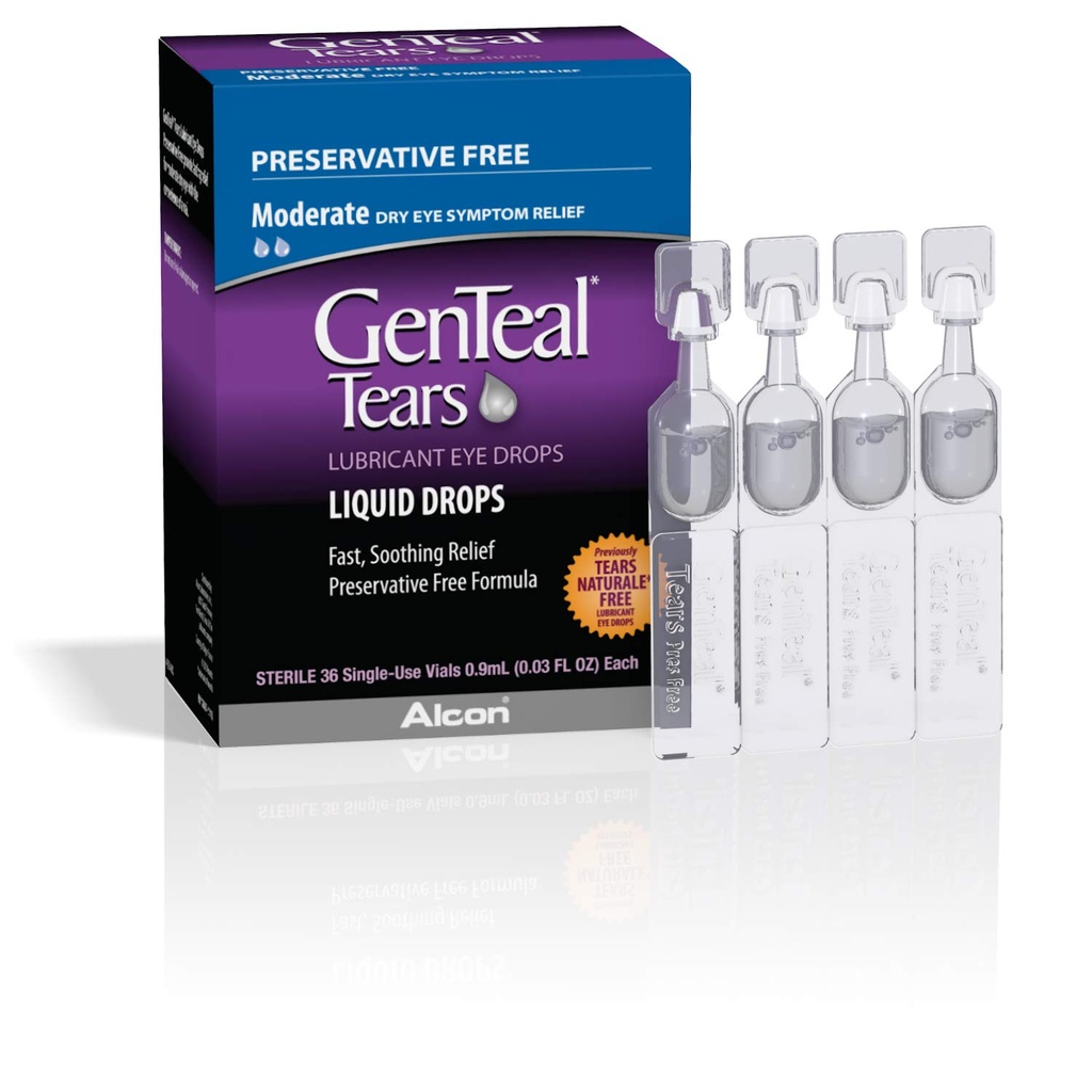 GenTeal Tears Lubricant Eye טיפות, טיפות נוזל מתון, SingleUse Vials, 1 חבילה של 36 ct, 0.03 Fl Oz