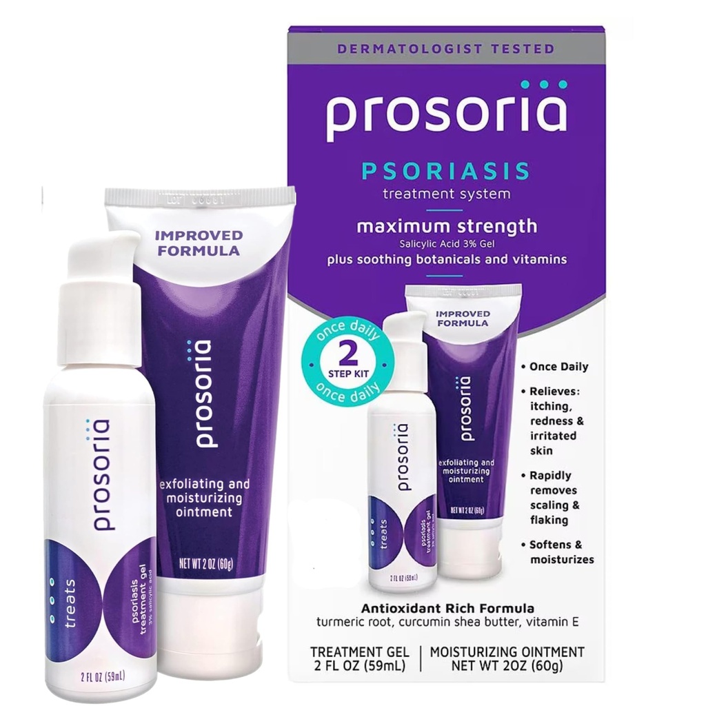 Prosoria Treatment System Single Kit - 2oz | Powerful Psoriasis הקלה עם Salicylic Acid, Turmeric, Shea Butter & הויטמינים | Gel & Ointment for Scaling, Flaking, יבשה, Itching & Redness Relief